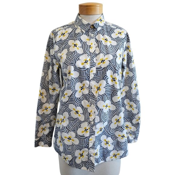 Boden Floral Abstract Artsy Retro Mod Button Front Collared Shirt US8/UK12 - Picture 1 of 11
